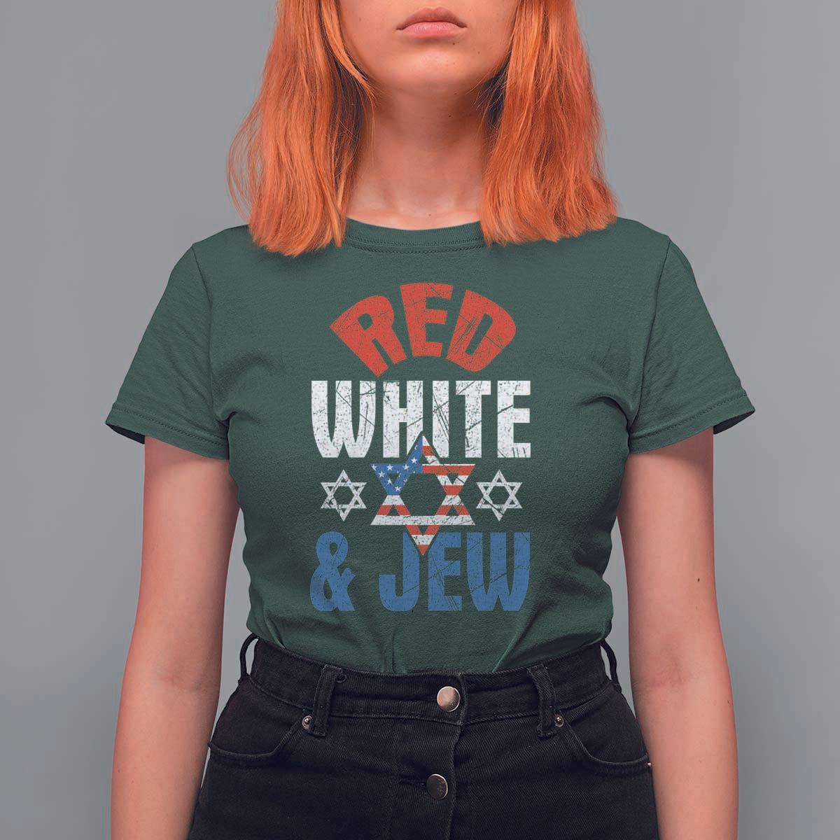 Red White and Jew T Shirt For Women Funny Jewish Patriotic 4th of July Star Of David - Wonder Print Shop
