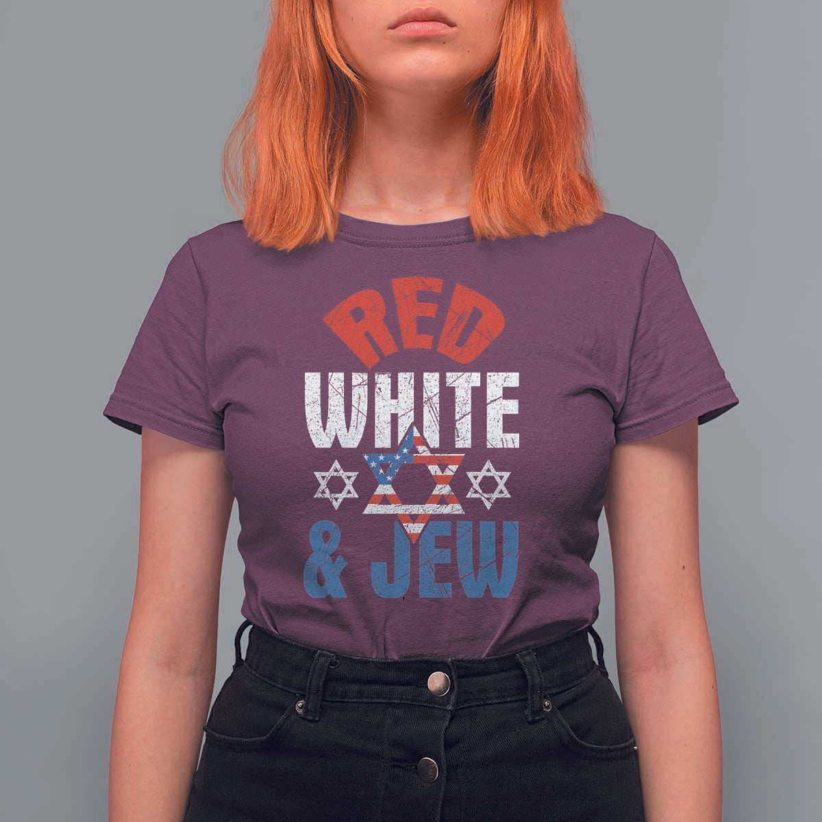 Red White and Jew T Shirt For Women Funny Jewish Patriotic 4th of July Star Of David - Wonder Print Shop