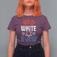 Red White and Jew T Shirt For Women Funny Jewish Patriotic 4th of July Star Of David - Wonder Print Shop