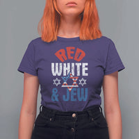 Red White and Jew T Shirt For Women Funny Jewish Patriotic 4th of July Star Of David - Wonder Print Shop