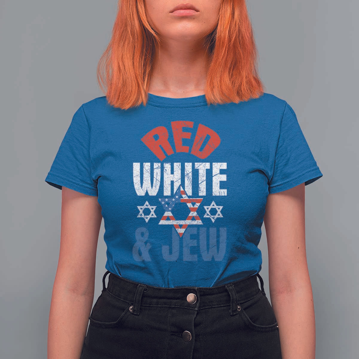 Red White and Jew T Shirt For Women Funny Jewish Patriotic 4th of July Star Of David - Wonder Print Shop