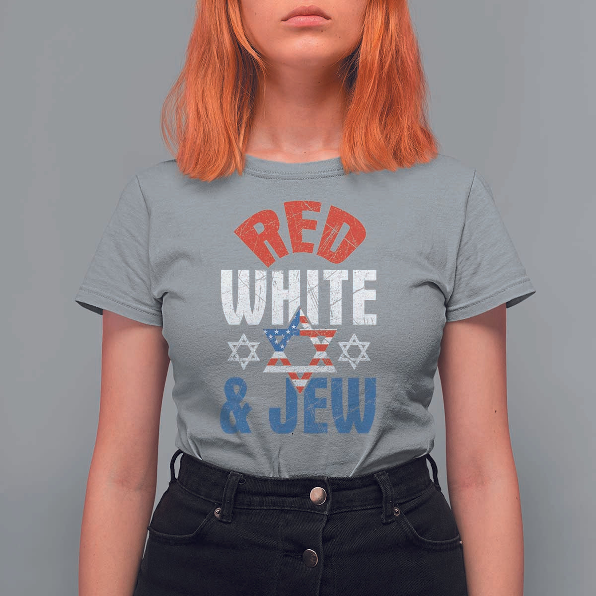 Red White and Jew T Shirt For Women Funny Jewish Patriotic 4th of July Star Of David - Wonder Print Shop