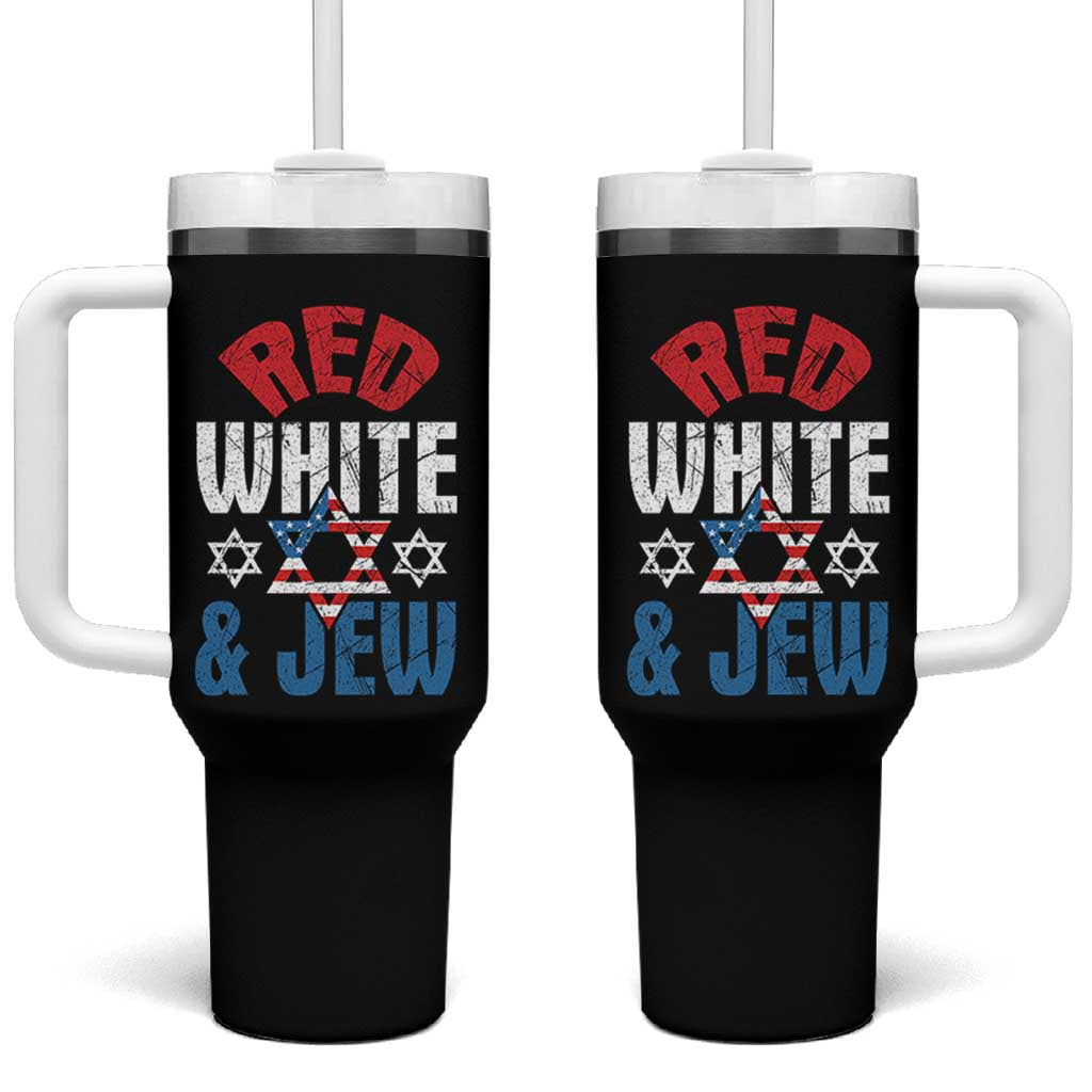 Red White and Jew Tumbler With Handle Funny Jewish Patriotic 4th of July Star Of David - Wonder Print Shop