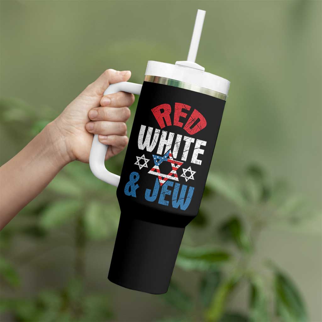 Red White and Jew Tumbler With Handle Funny Jewish Patriotic 4th of July Star Of David - Wonder Print Shop