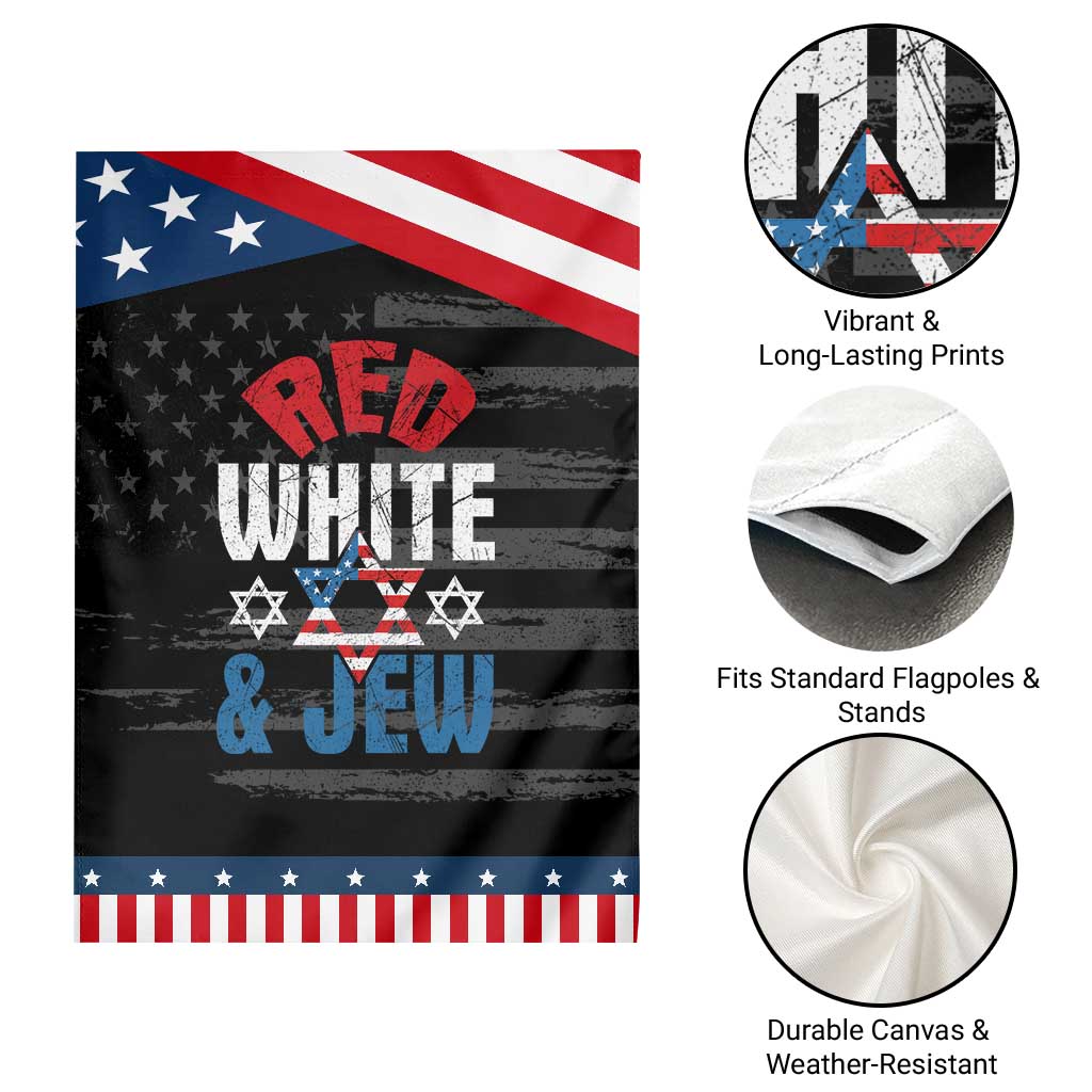 Red White and Jew Garden Flag Funny Jewish Patriotic 4th of July Star Of David