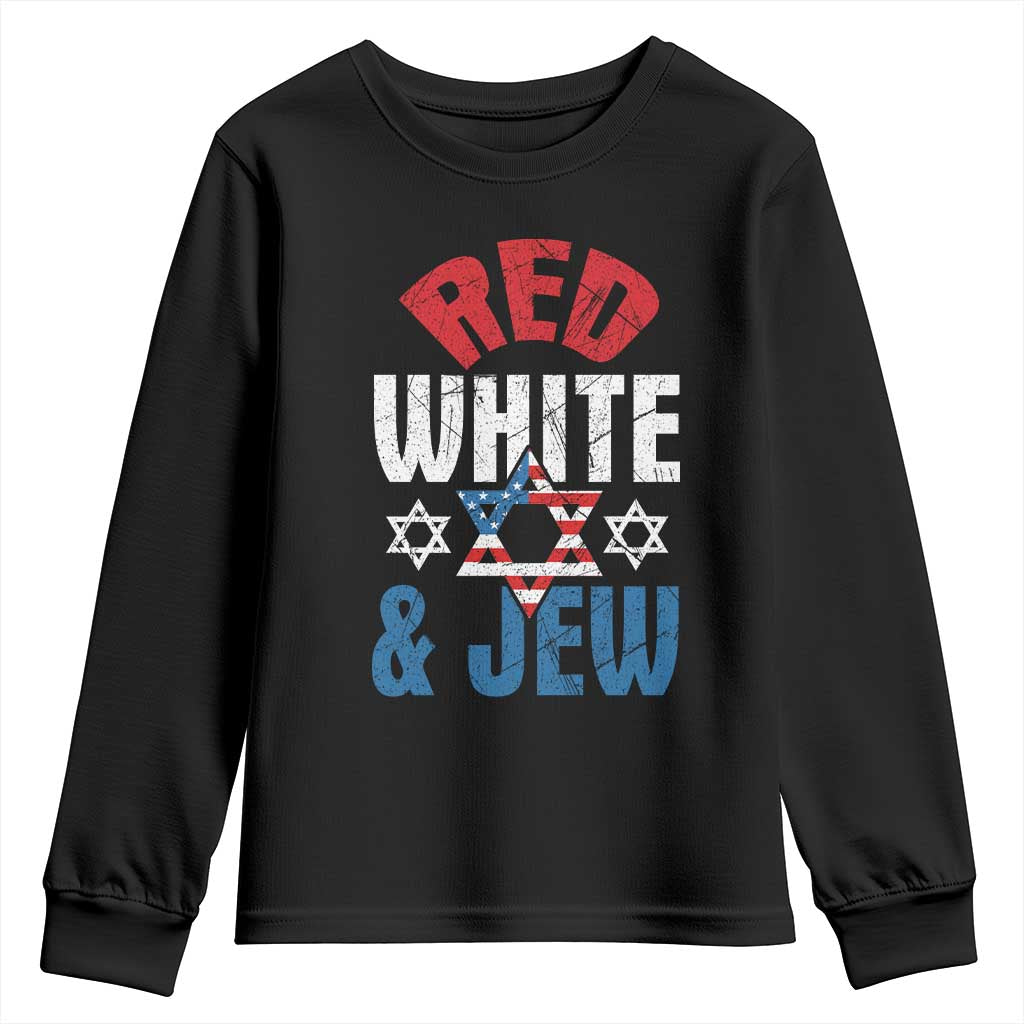Red White and Jew Youth Sweatshirt Funny Jewish Patriotic 4th of July Star Of David - Wonder Print Shop