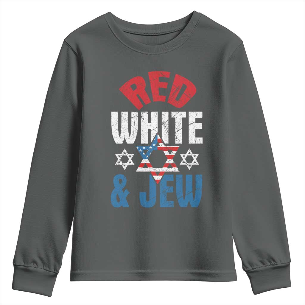 Red White and Jew Youth Sweatshirt Funny Jewish Patriotic 4th of July Star Of David - Wonder Print Shop