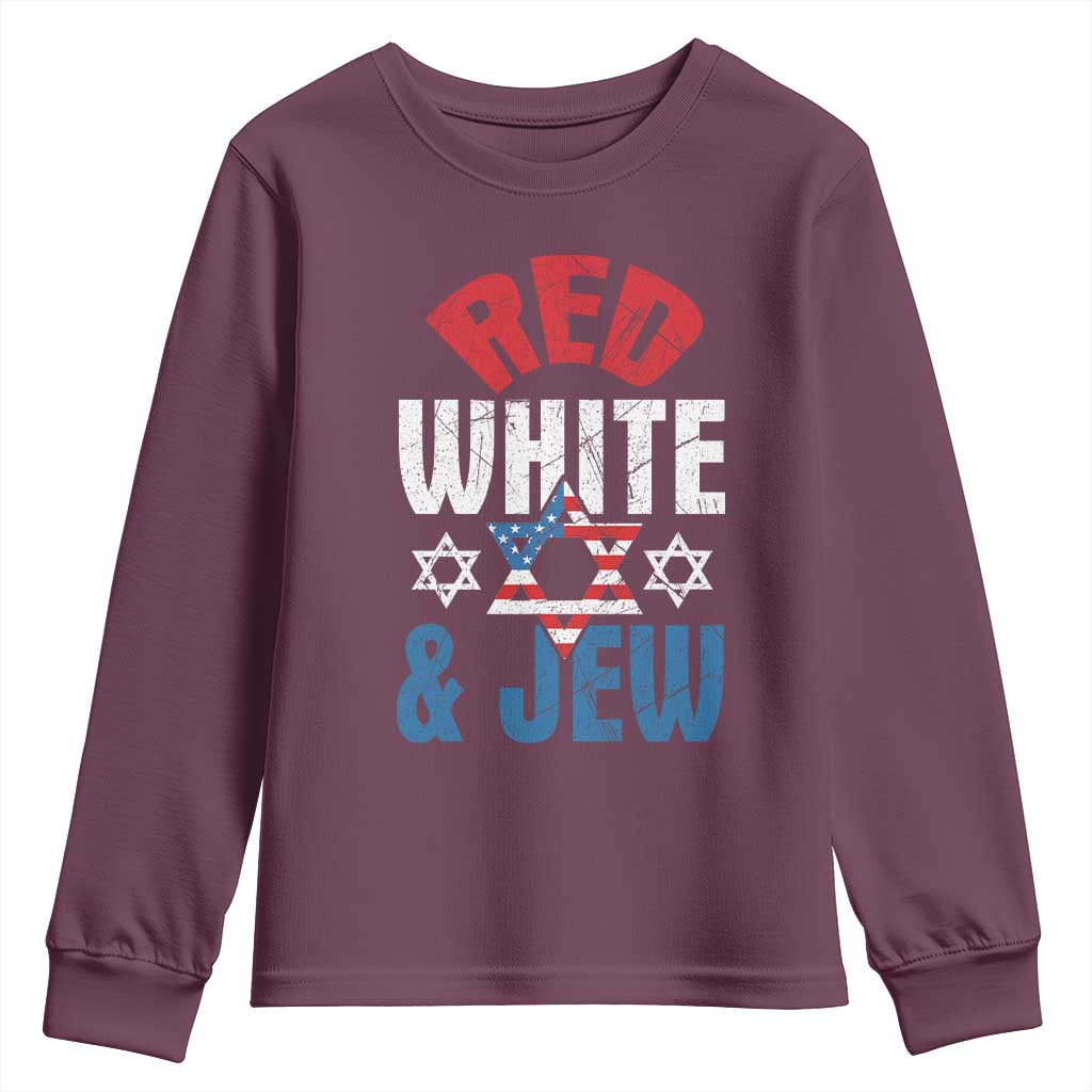 Red White and Jew Youth Sweatshirt Funny Jewish Patriotic 4th of July Star Of David - Wonder Print Shop