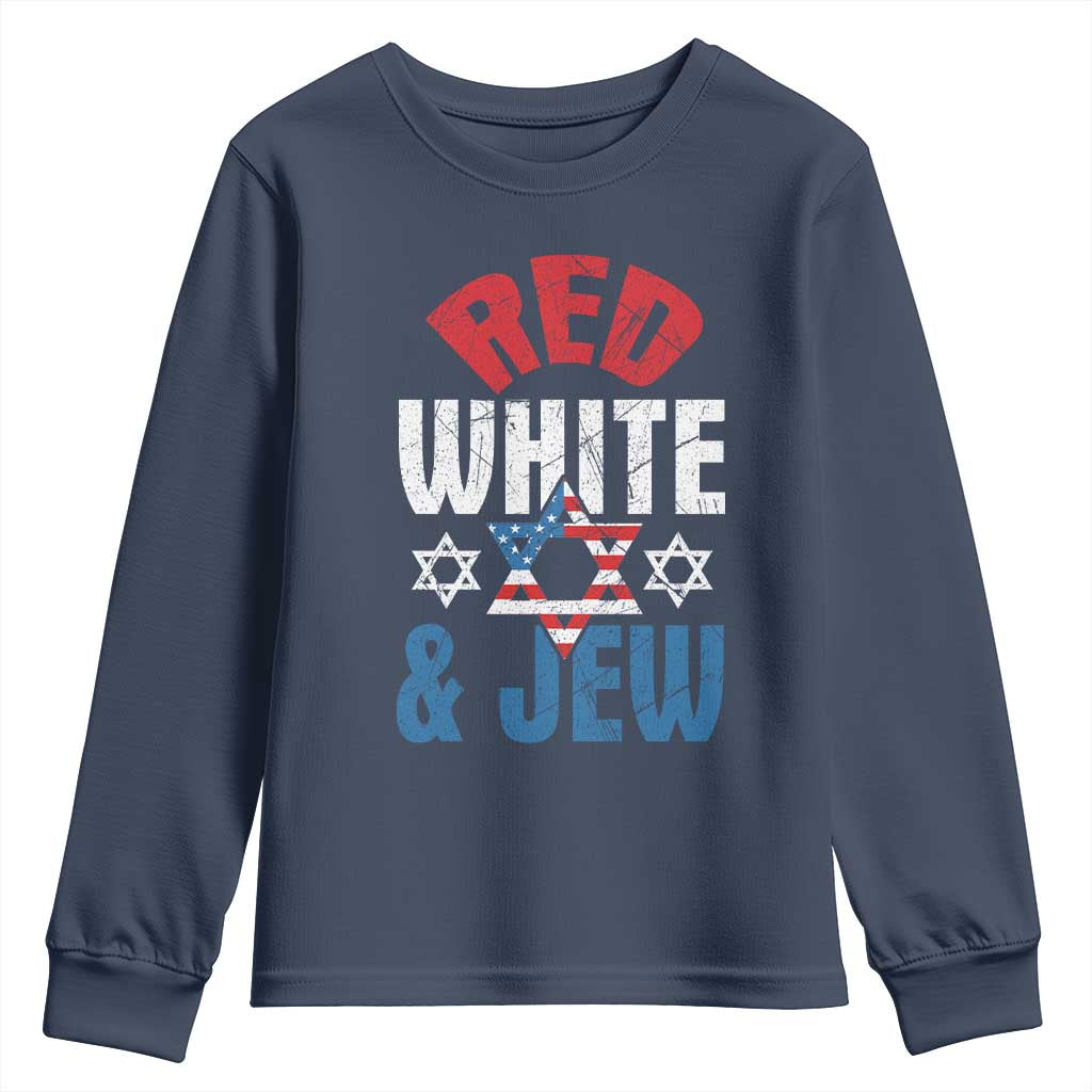 Red White and Jew Youth Sweatshirt Funny Jewish Patriotic 4th of July Star Of David - Wonder Print Shop