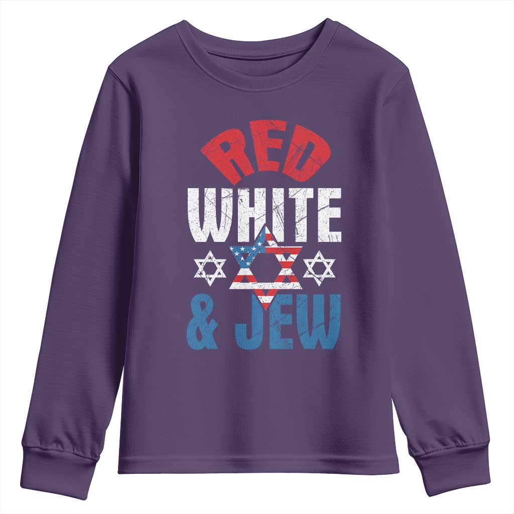 Red White and Jew Youth Sweatshirt Funny Jewish Patriotic 4th of July Star Of David - Wonder Print Shop
