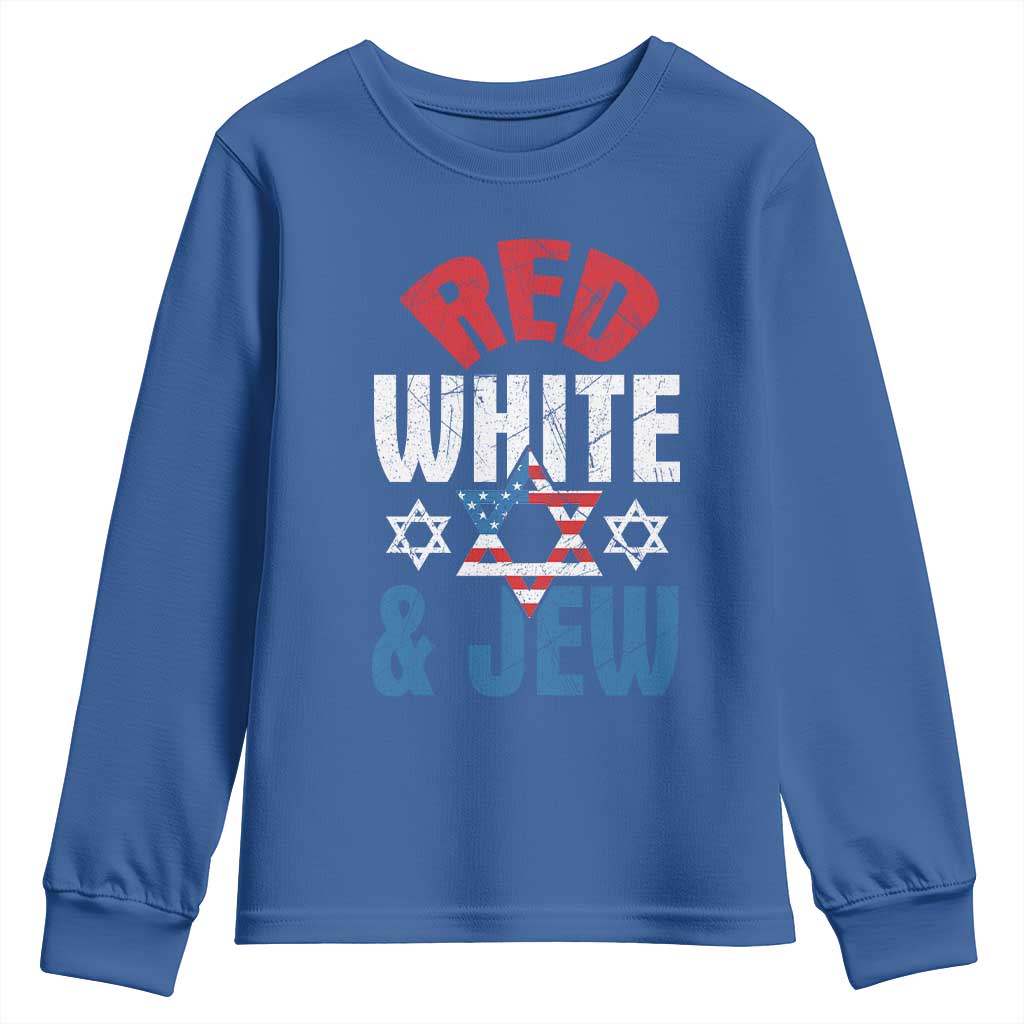 Red White and Jew Youth Sweatshirt Funny Jewish Patriotic 4th of July Star Of David - Wonder Print Shop
