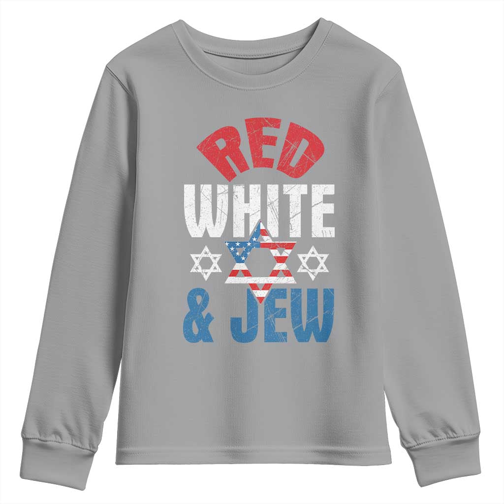 Red White and Jew Youth Sweatshirt Funny Jewish Patriotic 4th of July Star Of David - Wonder Print Shop