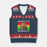 Juneteenth Is My Independence Day V-Neck Knit Sweater Vest Bold Afro Liberation Pan-African Flag - Wonder Print Shop