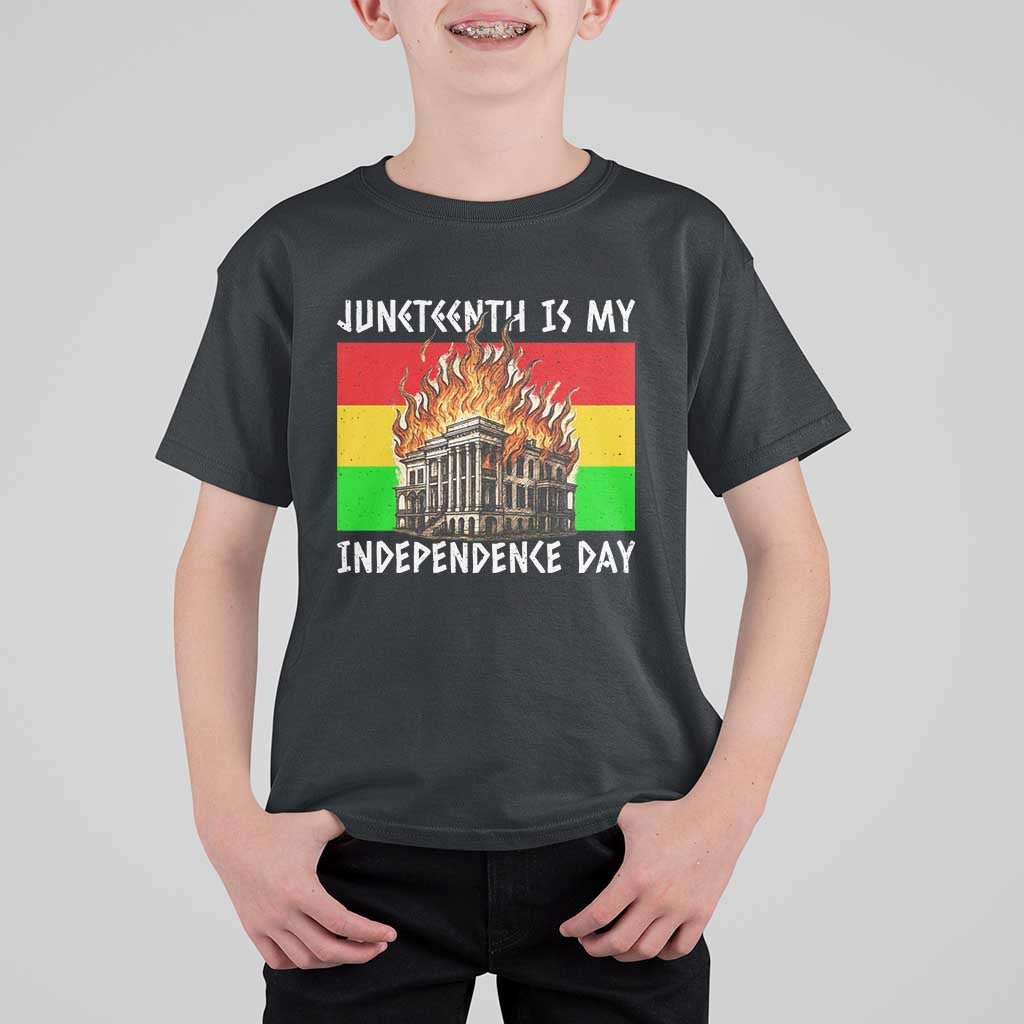 Juneteenth Is My Independence Day T Shirt For Kid Bold Afro Liberation Pan-African Flag - Wonder Print Shop
