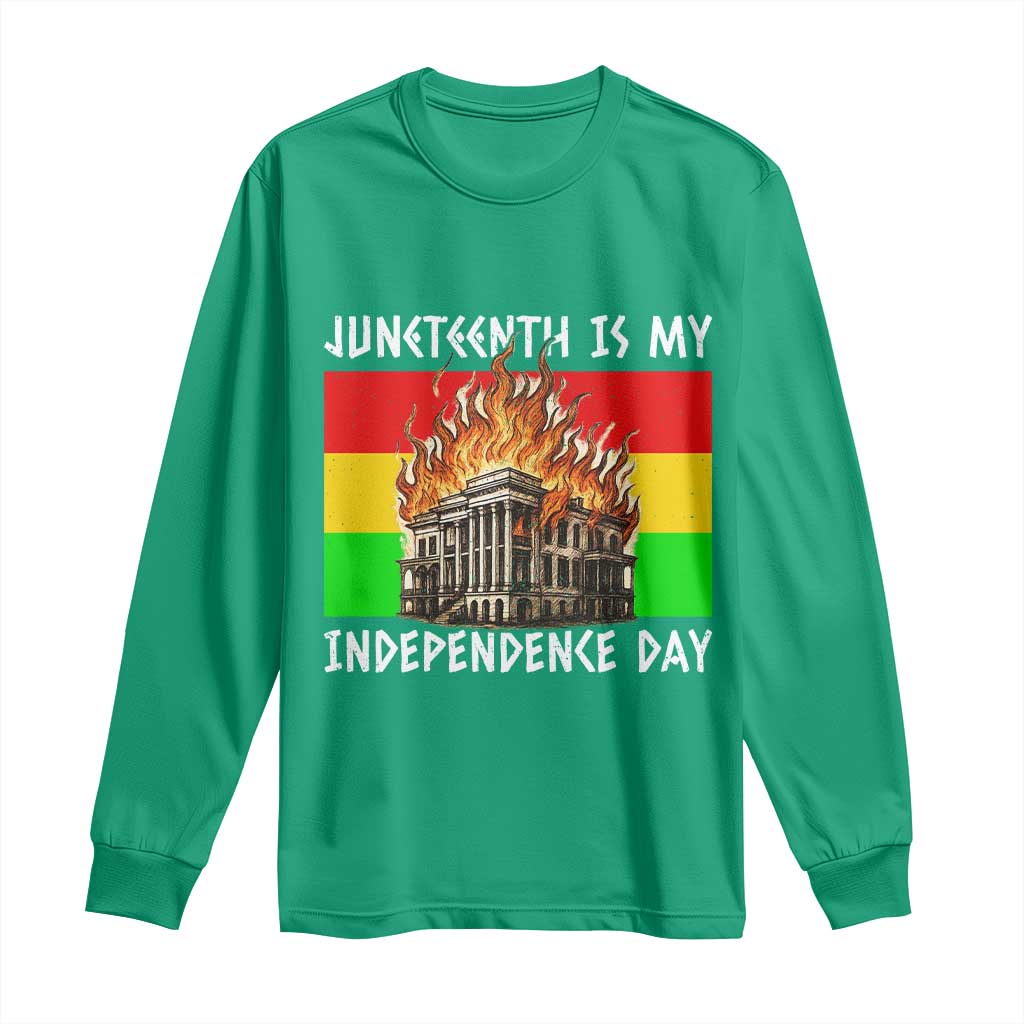 Juneteenth Is My Independence Day Long Sleeve Shirt Bold Afro Liberation Pan-African Flag - Wonder Print Shop