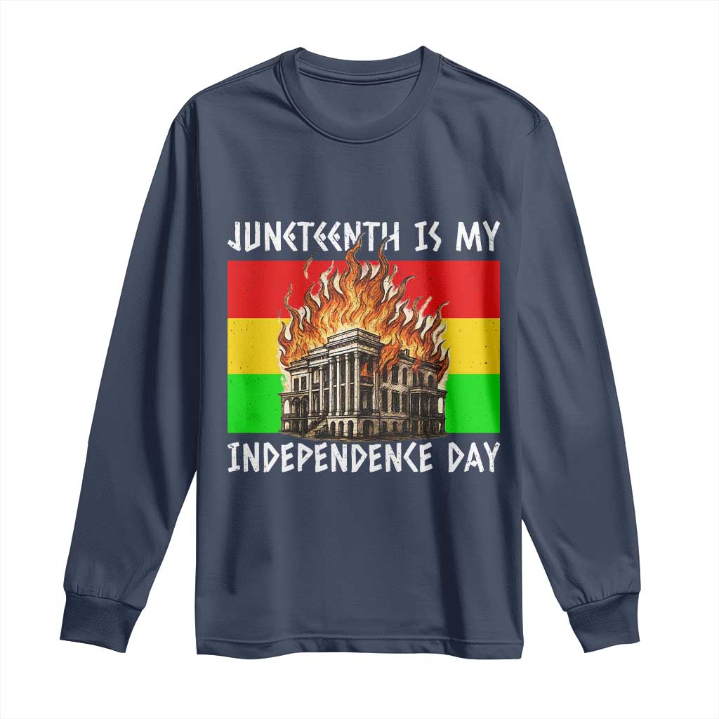 Juneteenth Is My Independence Day Long Sleeve Shirt Bold Afro Liberation Pan-African Flag - Wonder Print Shop
