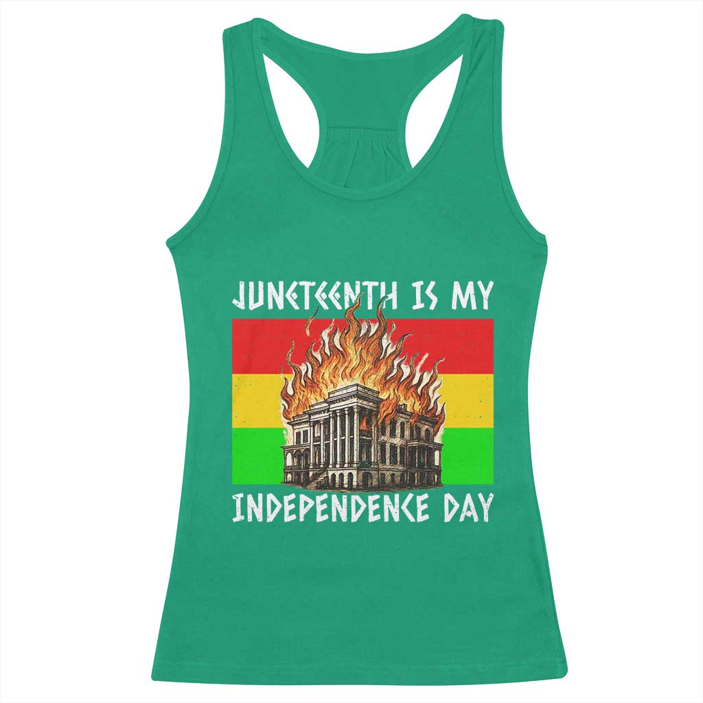 Juneteenth Is My Independence Day Racerback Tank Top Bold Afro Liberation Pan-African Flag - Wonder Print Shop