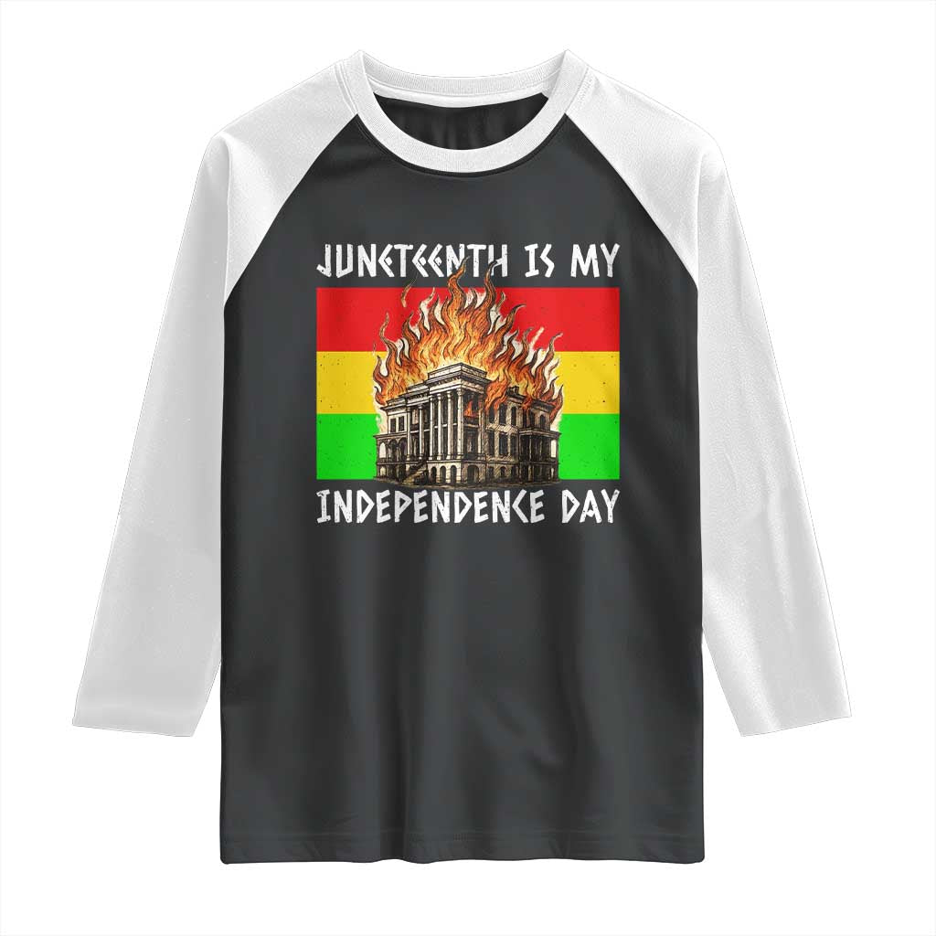 Juneteenth Is My Independence Day Raglan Shirt Bold Afro Liberation Pan-African Flag - Wonder Print Shop