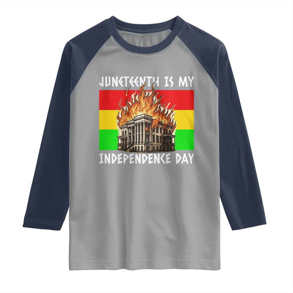 Juneteenth Is My Independence Day Raglan Shirt Bold Afro Liberation Pan-African Flag - Wonder Print Shop