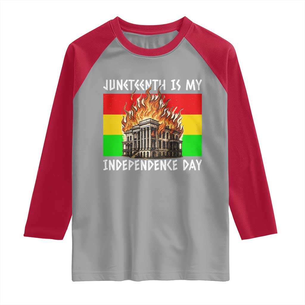 Juneteenth Is My Independence Day Raglan Shirt Bold Afro Liberation Pan-African Flag - Wonder Print Shop
