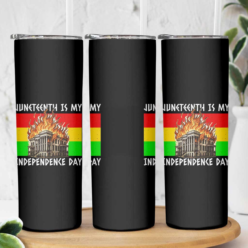 Juneteenth Is My Independence Day Skinny Tumbler Bold Afro Liberation Pan-African Flag - Wonder Print Shop