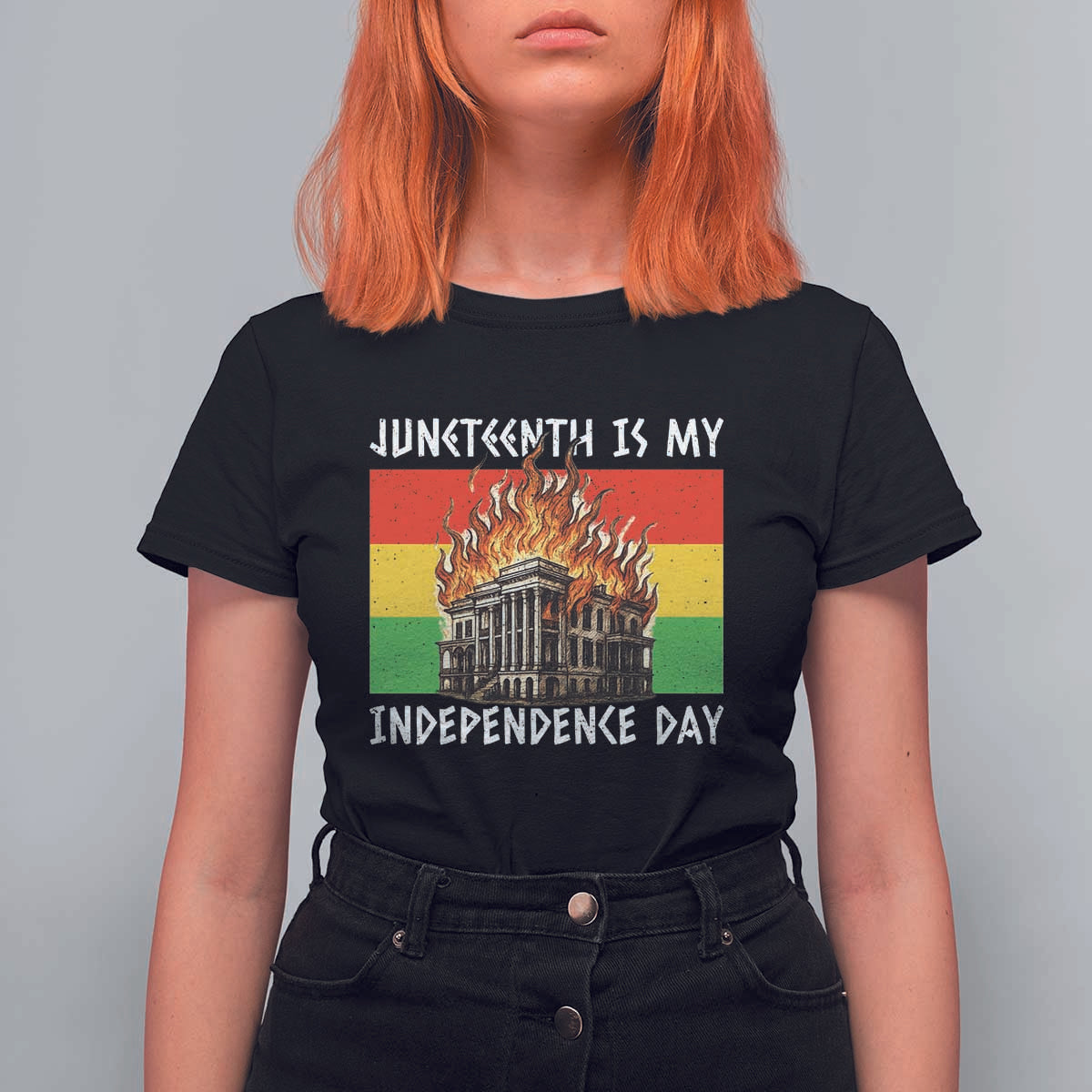 Juneteenth Is My Independence Day T Shirt For Women Bold Afro Liberation Pan-African Flag - Wonder Print Shop