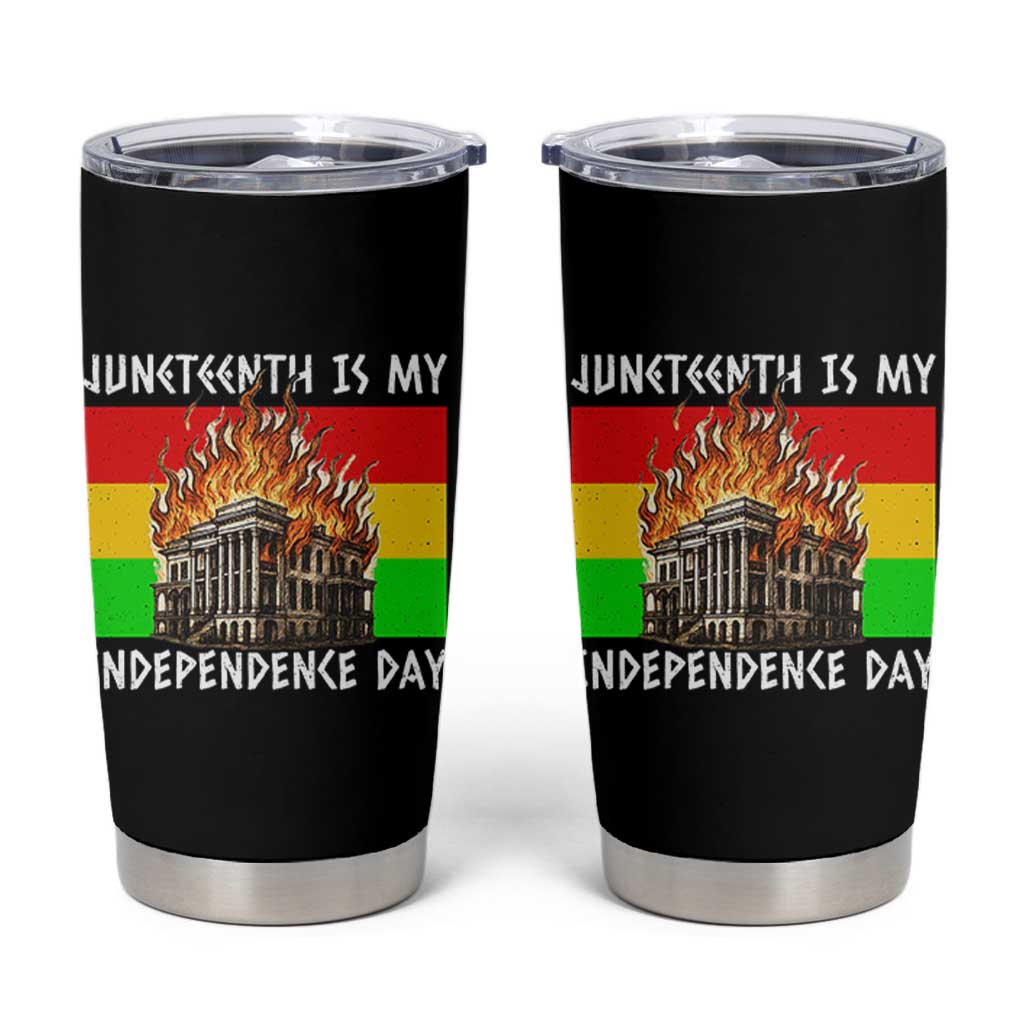 Juneteenth Is My Independence Day Tumbler Cup Bold Afro Liberation Pan-African Flag - Wonder Print Shop