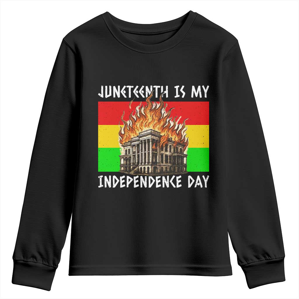 Juneteenth Is My Independence Day Youth Sweatshirt Bold Afro Liberation Pan-African Flag - Wonder Print Shop