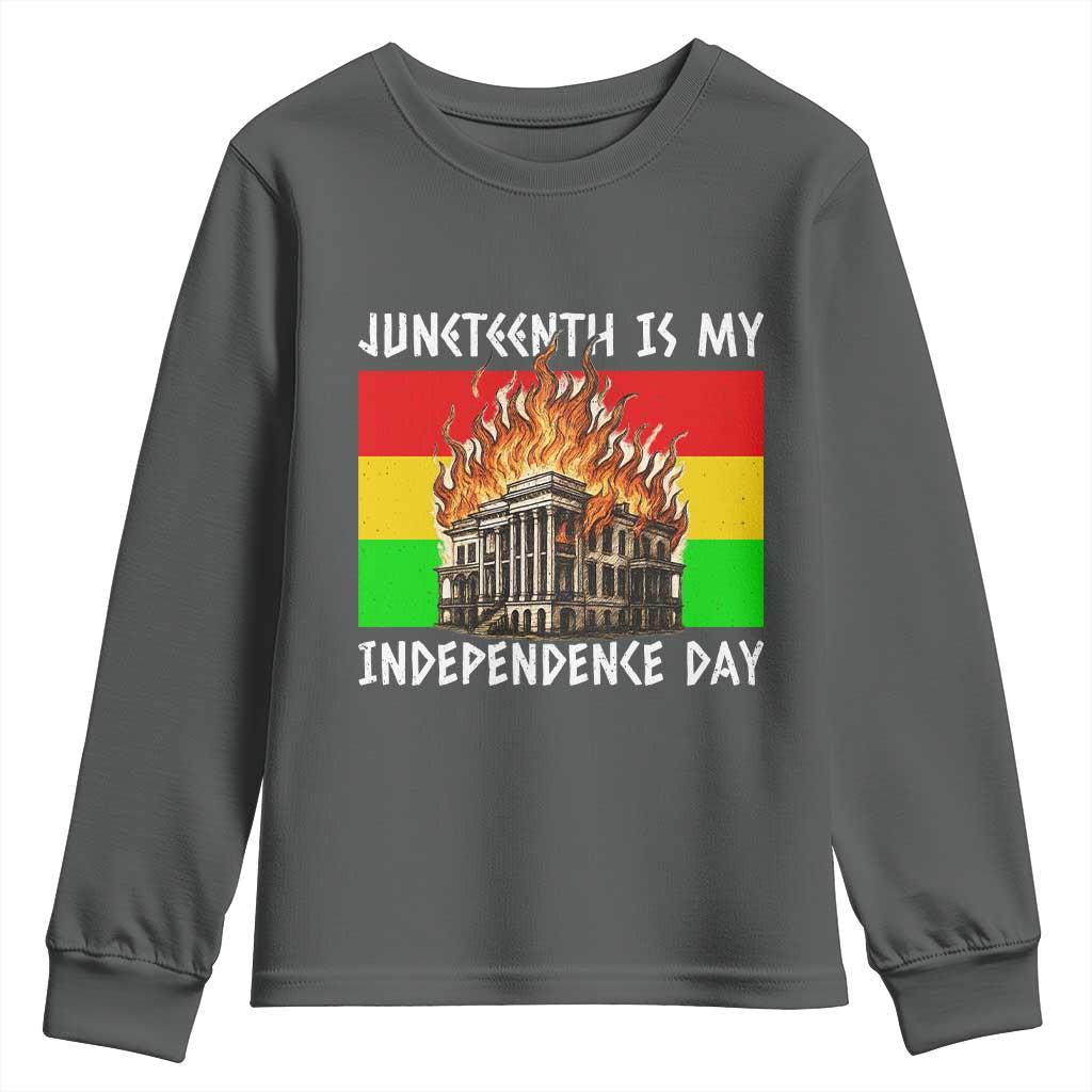 Juneteenth Is My Independence Day Youth Sweatshirt Bold Afro Liberation Pan-African Flag - Wonder Print Shop