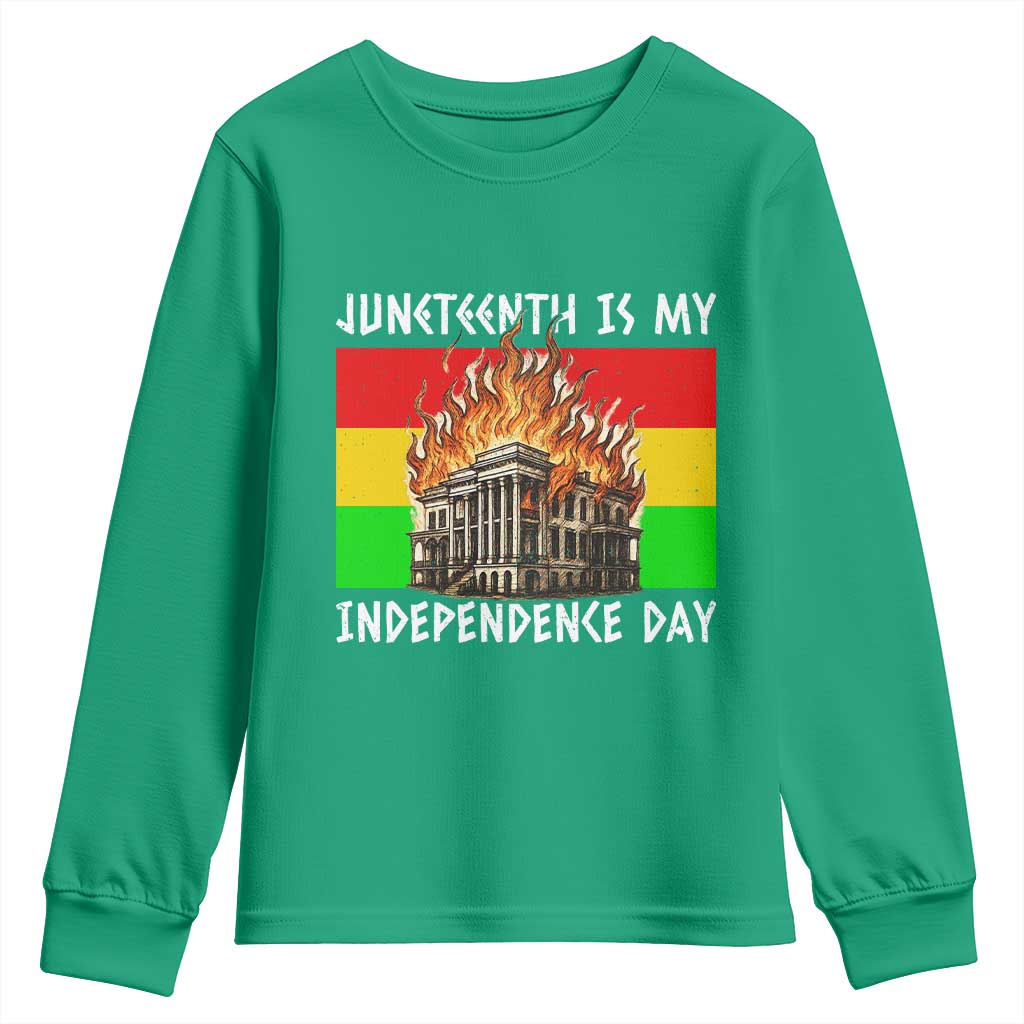 Juneteenth Is My Independence Day Youth Sweatshirt Bold Afro Liberation Pan-African Flag - Wonder Print Shop