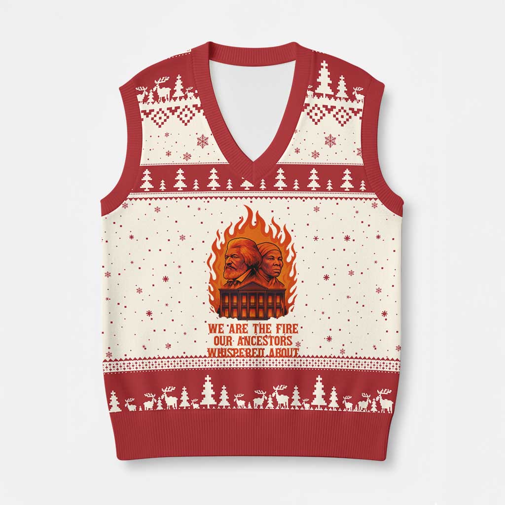 Harriet Tubman and Frederick Douglass V-Neck Knit Sweater Vest We Are the Fire Our Ancestors Whispered About Juneteenth 1865 - Wonder Print Shop