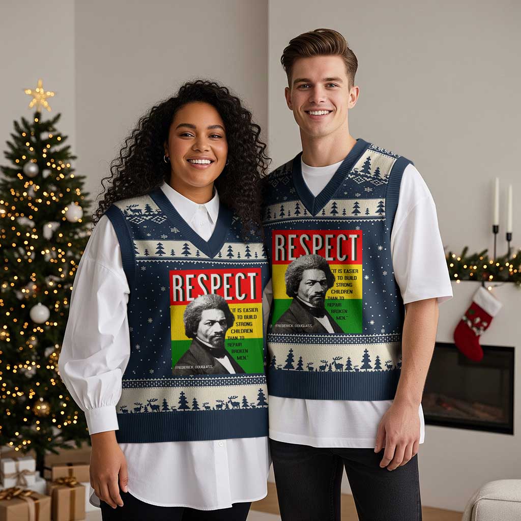 Respect Frederick Douglass V-Neck Knit Sweater Vest It Is Easier To Build Strong Children Empowerment - Wonder Print Shop