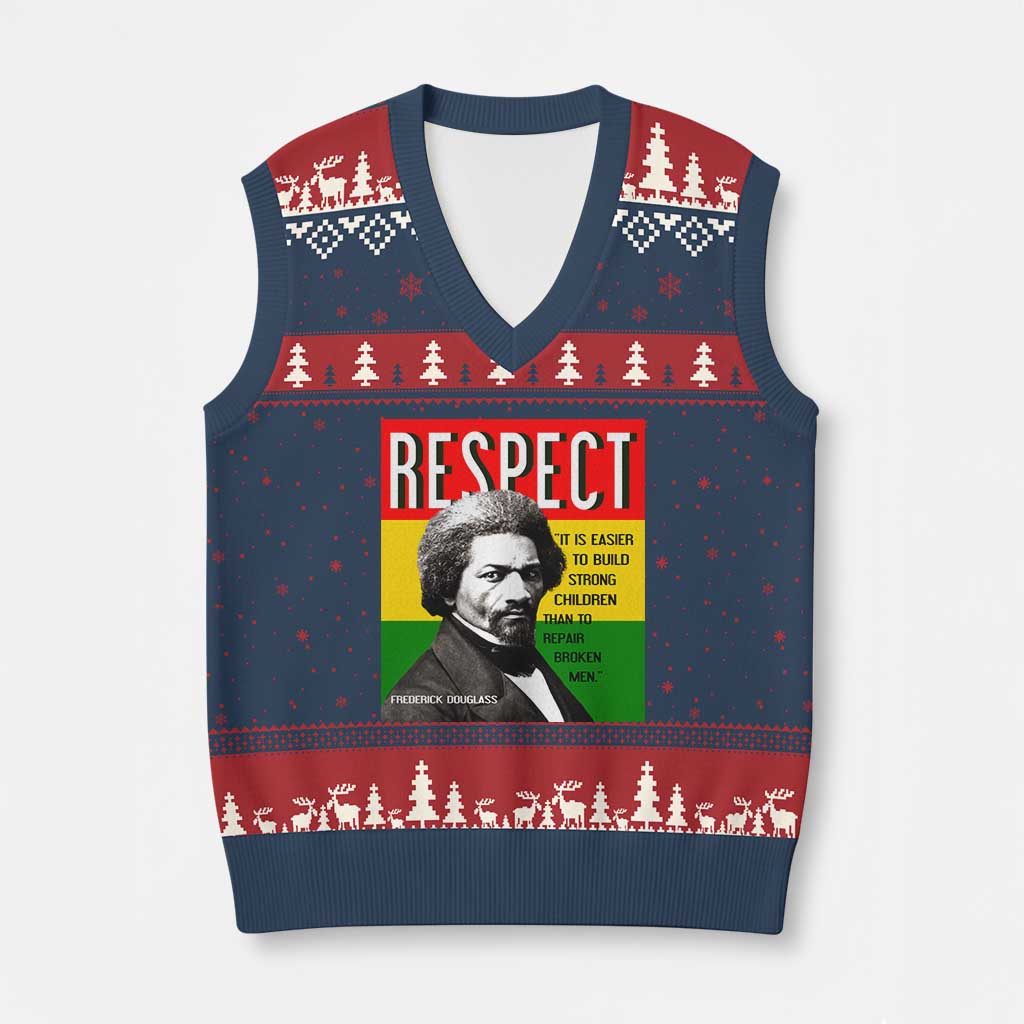 Respect Frederick Douglass V-Neck Knit Sweater Vest It Is Easier To Build Strong Children Empowerment - Wonder Print Shop