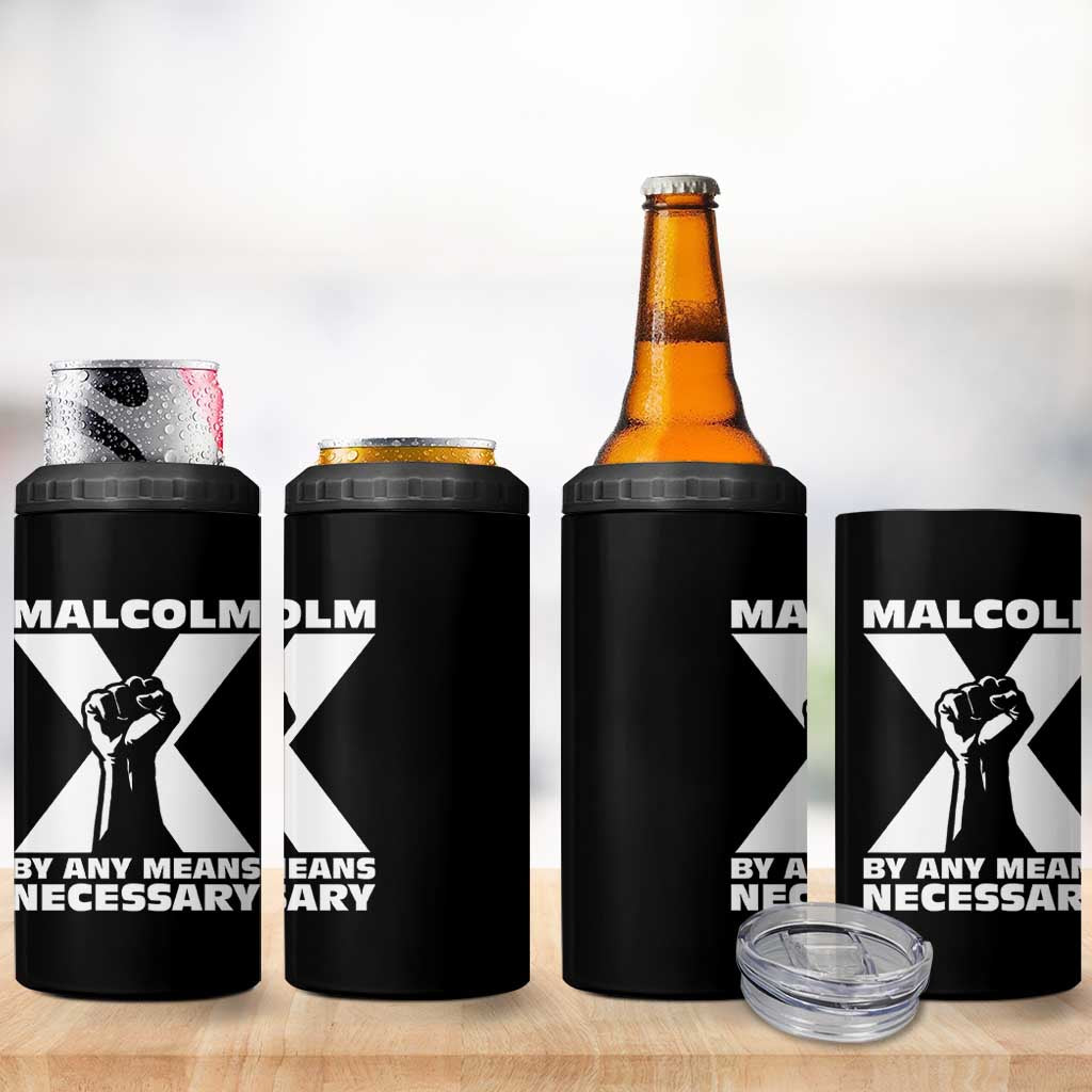 Malcolm X Power Fist 4 in 1 Can Cooler Tumbler Civil Rights Leader Pride Bold Statement - Wonder Print Shop