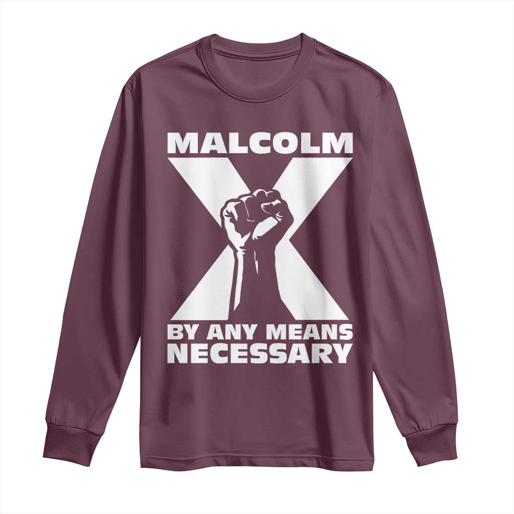 Malcolm X Power Fist Long Sleeve Shirt Civil Rights Leader Pride Bold Statement - Wonder Print Shop