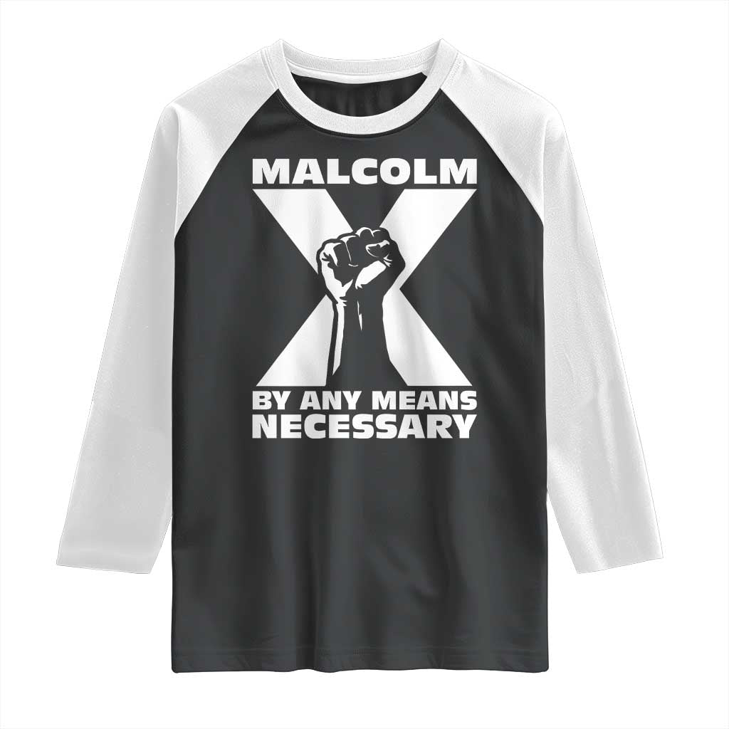 Malcolm X Power Fist Raglan Shirt Civil Rights Leader Pride Bold Statement - Wonder Print Shop