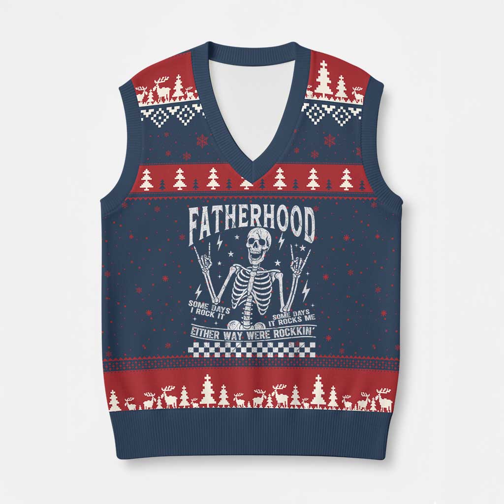 Rockin' Fatherhood Skeleton V-Neck Knit Sweater Vest Funny Dad Life Quote Gift for Father’s Day - Wonder Print Shop