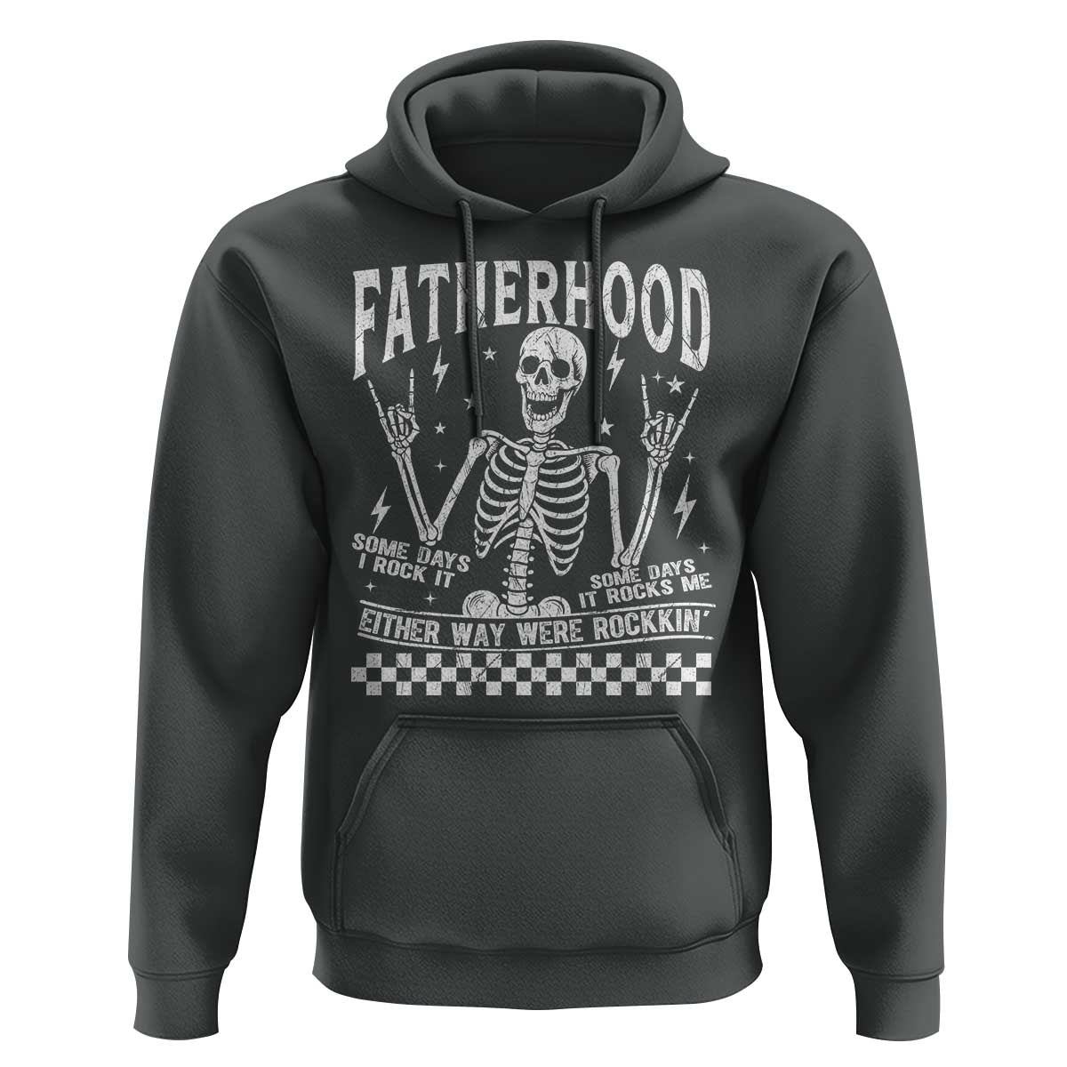 Rockin' Fatherhood Skeleton Hoodie Funny Dad Life Quote Gift for Father’s Day - Wonder Print Shop