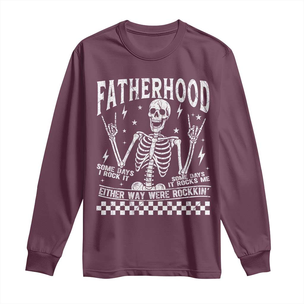 Rockin' Fatherhood Skeleton Long Sleeve Shirt Funny Dad Life Quote Gift for Father’s Day - Wonder Print Shop