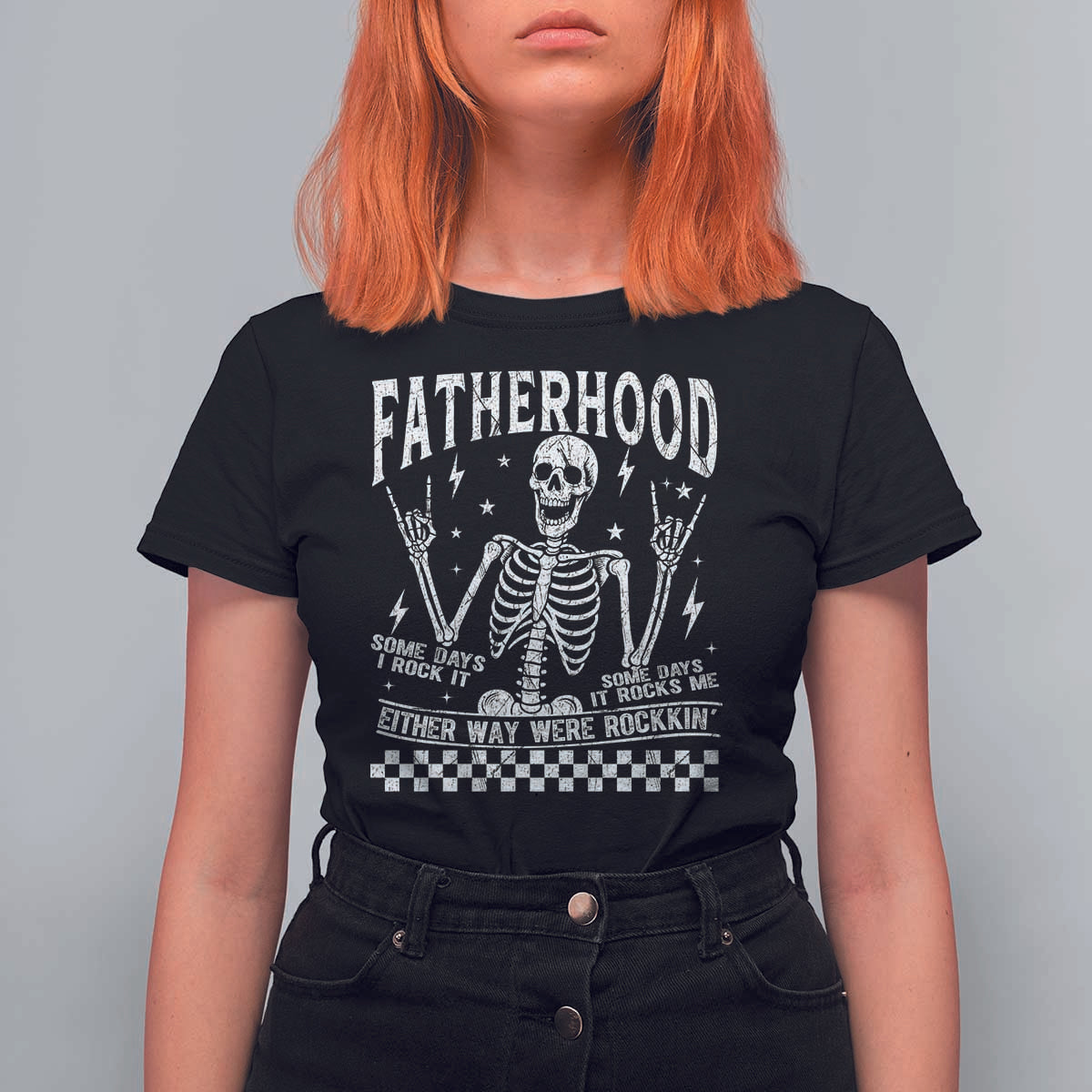 Rockin' Fatherhood Skeleton T Shirt For Women Funny Dad Life Quote Gift for Father’s Day - Wonder Print Shop