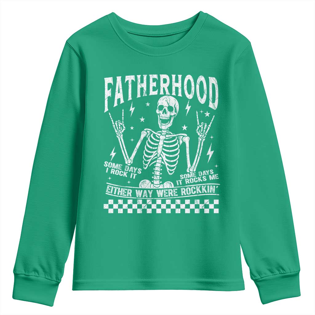 Rockin' Fatherhood Skeleton Youth Sweatshirt Funny Dad Life Quote Gift for Father’s Day - Wonder Print Shop
