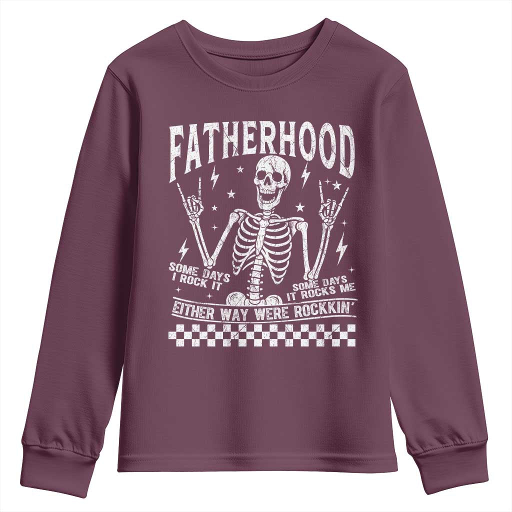 Rockin' Fatherhood Skeleton Youth Sweatshirt Funny Dad Life Quote Gift for Father’s Day - Wonder Print Shop