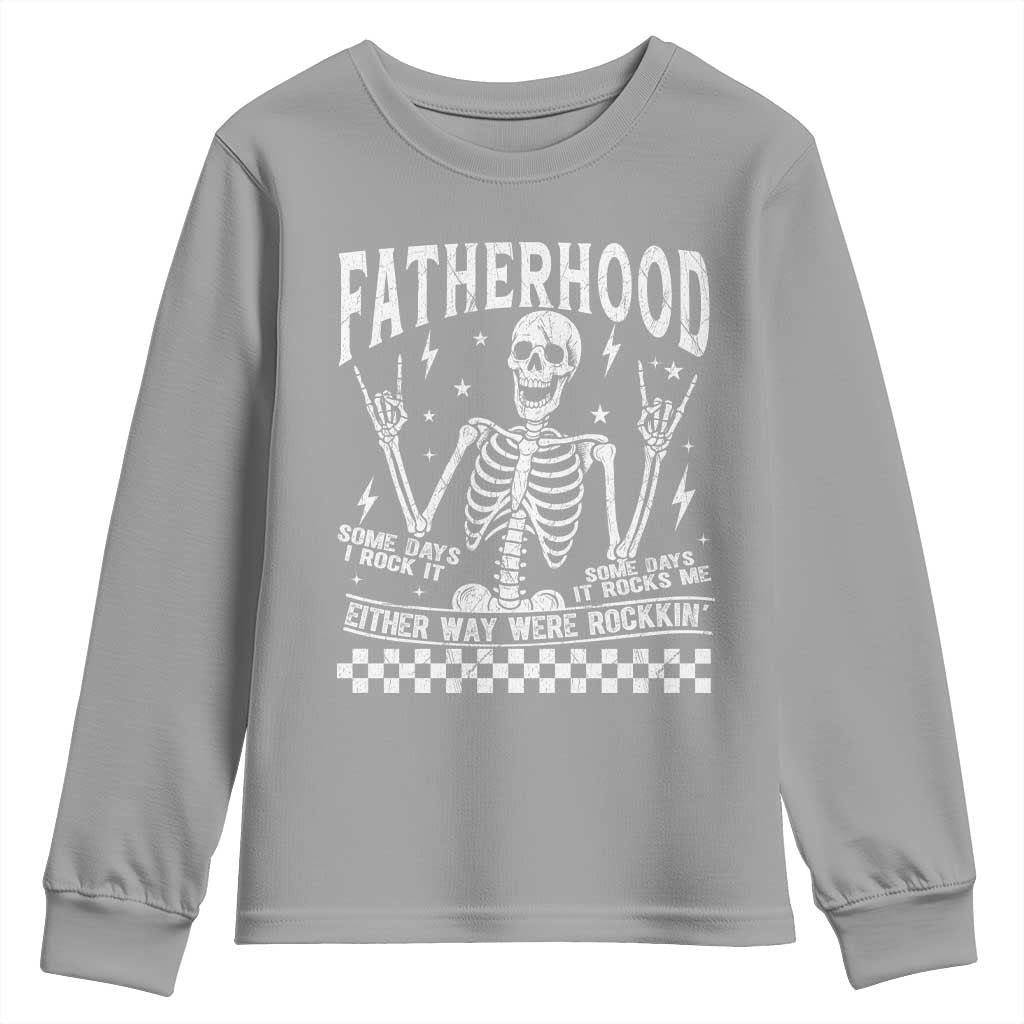 Rockin' Fatherhood Skeleton Youth Sweatshirt Funny Dad Life Quote Gift for Father’s Day - Wonder Print Shop