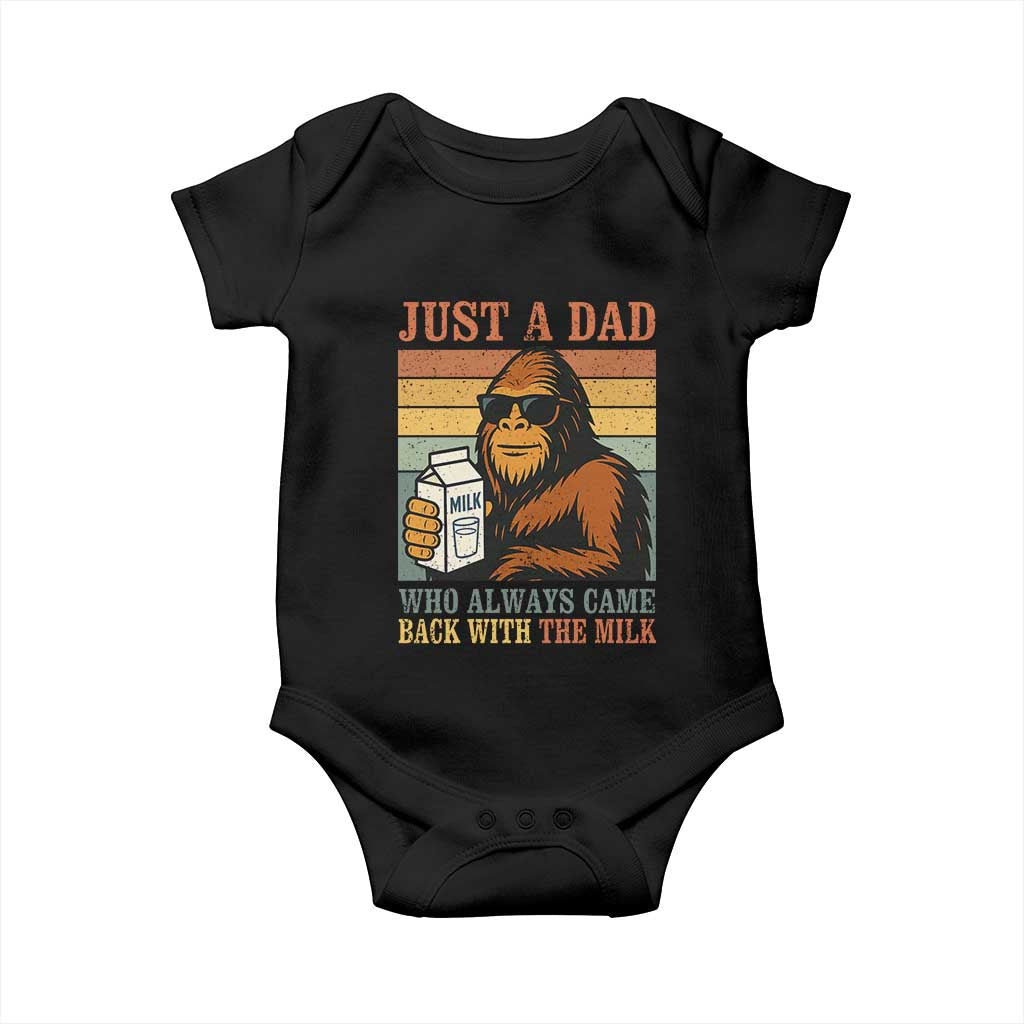 Funny Bigfoot Dad Baby Onesie Just A Dad Who Always Came Back With The Milk Retro Father's Day - Wonder Print Shop