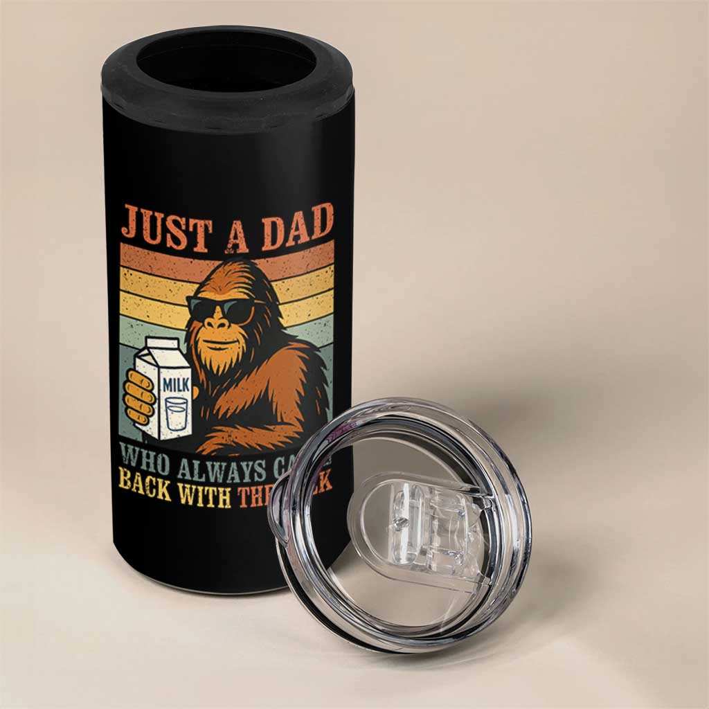 Funny Bigfoot Dad 4 in 1 Can Cooler Tumbler Just A Dad Who Always Came Back With The Milk Retro Father's Day - Wonder Print Shop