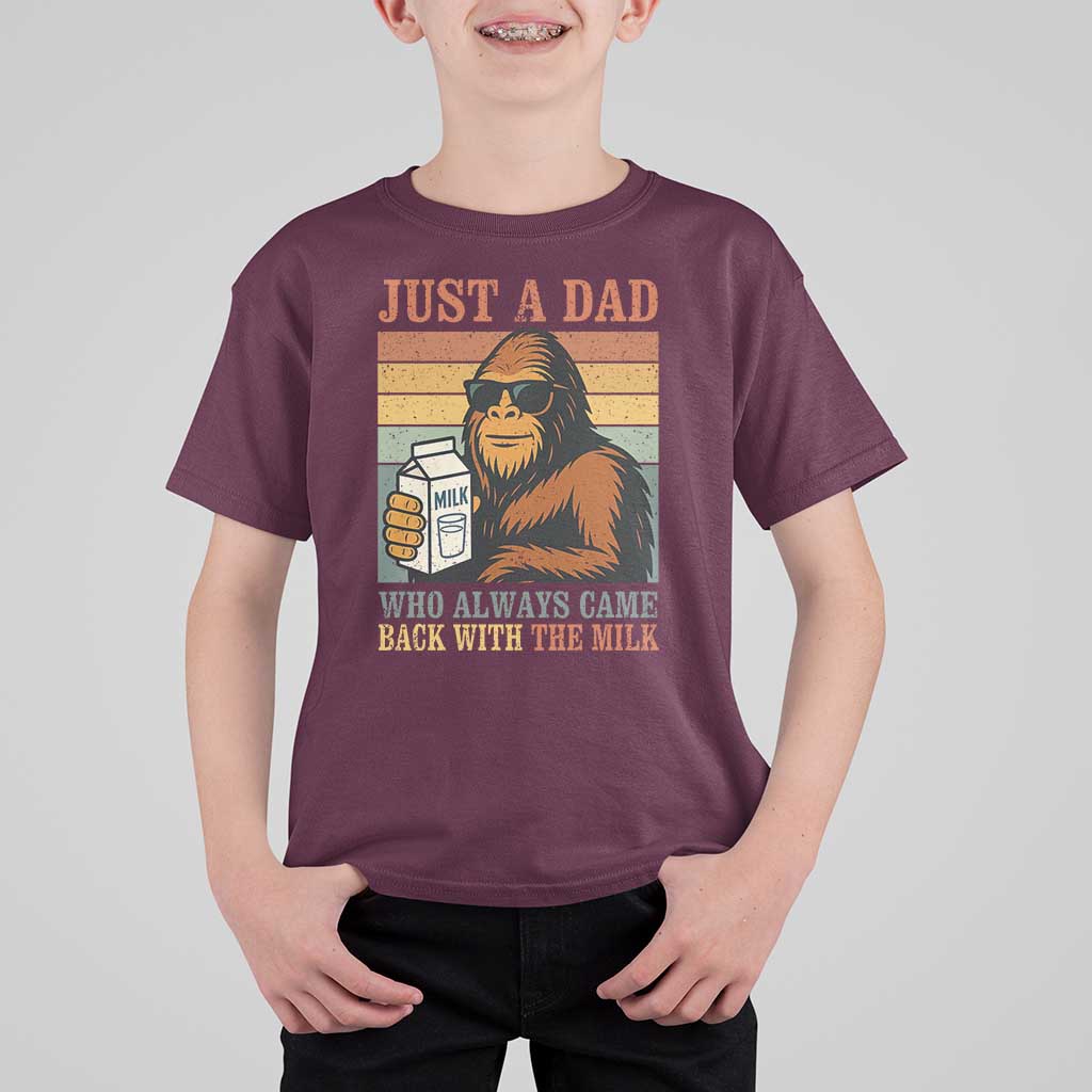 Funny Bigfoot Dad T Shirt For Kid Just A Dad Who Always Came Back With The Milk Retro Father's Day - Wonder Print Shop
