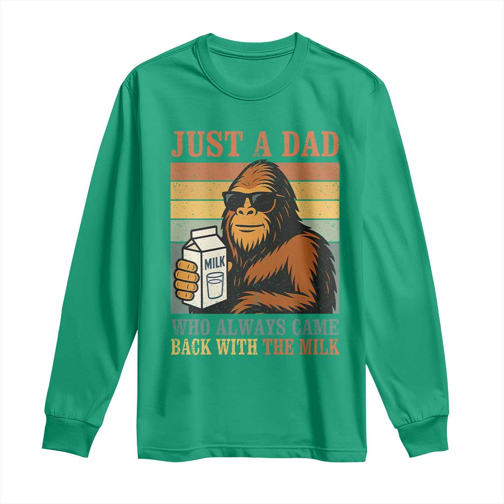 Funny Bigfoot Dad Long Sleeve Shirt Just A Dad Who Always Came Back With The Milk Retro Father's Day - Wonder Print Shop