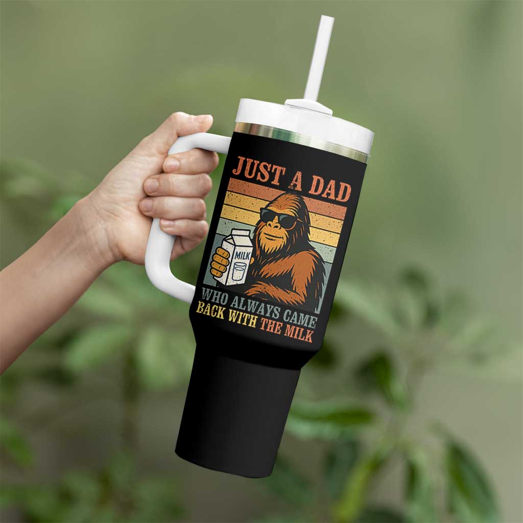 Funny Bigfoot Dad Tumbler With Handle Just A Dad Who Always Came Back With The Milk Retro Father's Day - Wonder Print Shop