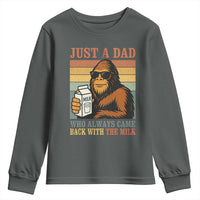 Funny Bigfoot Dad Youth Sweatshirt Just A Dad Who Always Came Back With The Milk Retro Father's Day - Wonder Print Shop
