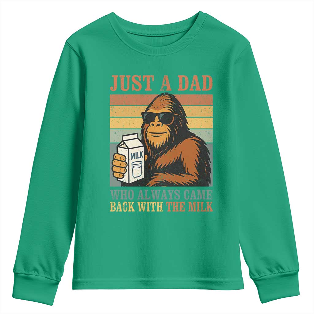 Funny Bigfoot Dad Youth Sweatshirt Just A Dad Who Always Came Back With The Milk Retro Father's Day - Wonder Print Shop